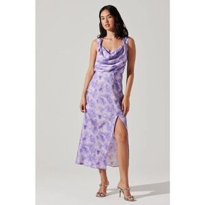 Astr The Label Elin Cowl Neck Midi Dress - Purple Abstract Brunch size S NWT